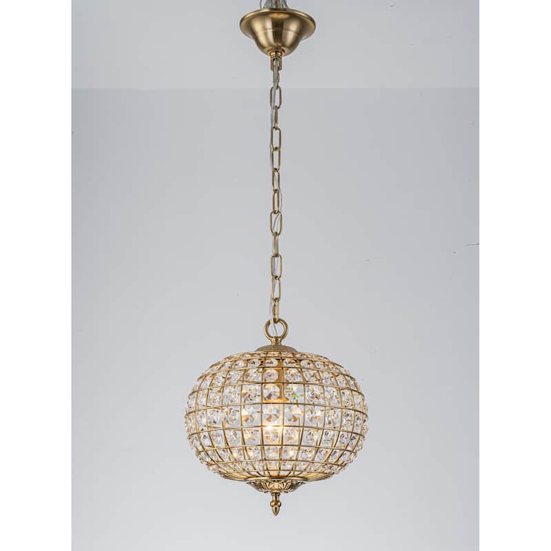 Retro French 4/5-Light Antique Brass Globe Crystal Chandelier for Living/Dining Room - 1-Light W11.8" × H18.1" - Brass