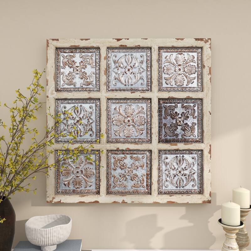 White Metal Scroll Home Wall Decor with Embossed Details
