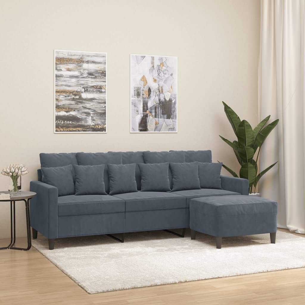 vidaXL Sofa 3-Seater Couch Sofa Armchair with Footstool for Living Room Velvet - 30.3 x 77.95 x 31.5 in