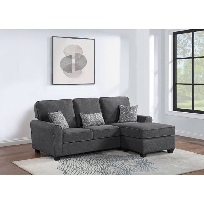 Chenille Fabric Upholstered Reversible Sectional Sofa Couch with Pillows - Grey