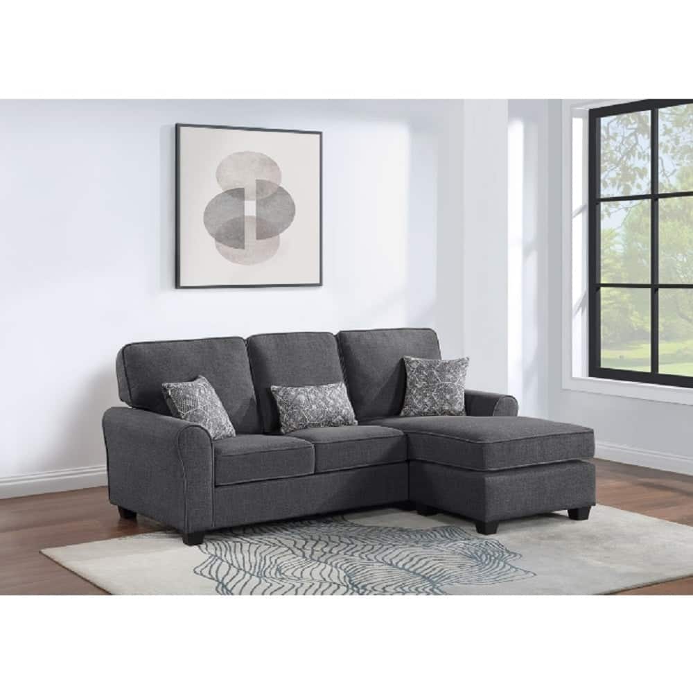 Chenille Fabric Upholstered Reversible Sectional Sofa Couch with Pillows
