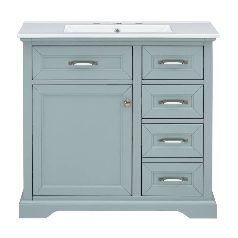 36" No-Installation Bathroom Vanity Set with Ceramic Undermount Sink, 2 Tip-Out Drawers & Soft-Close Hinges, Modern Grey
