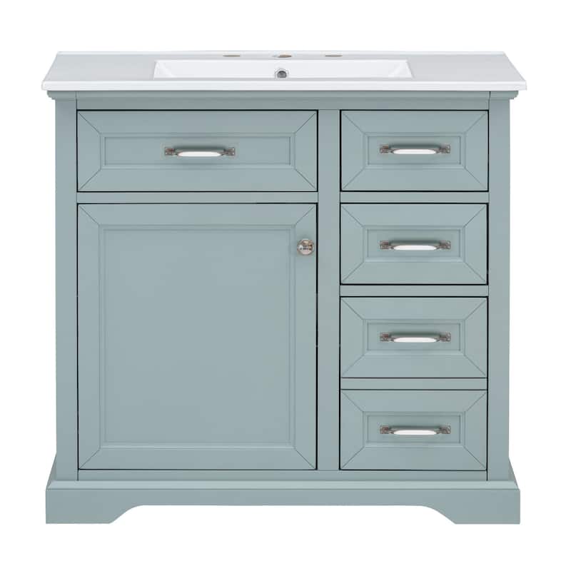 Bathroom Vanity with Ceramic Sink, Wooden Bathroom Storage Cabinet, Bathroom Vanities with 2 Tip-Out Drawers & Soft-Close Door