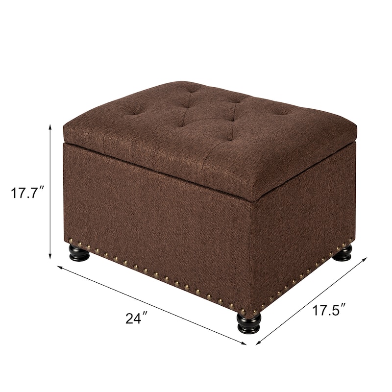 Adeco Norsup Grey Blended Linen Storage Ottoman Footstool