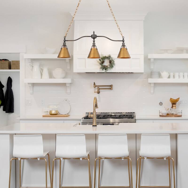 Modern 3-Light Linear Chandelier Kitchen Island Lights - Gold & Silver