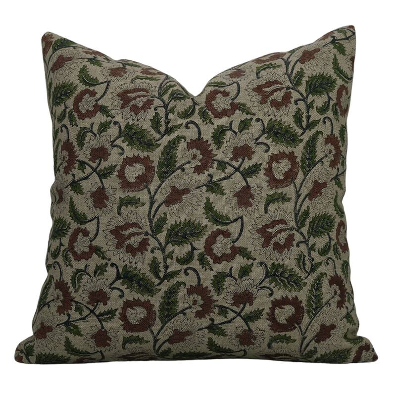 Linen Bohemian Block print pillow Cover- Mandakini - Pillow Covers - 18" x 18"