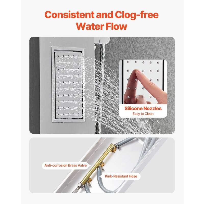 Silver Stainless Steel 3-in-1 Shower Panel with Rainfall, Massage and Handheld - 53.0x 7.9x 18.1 inch