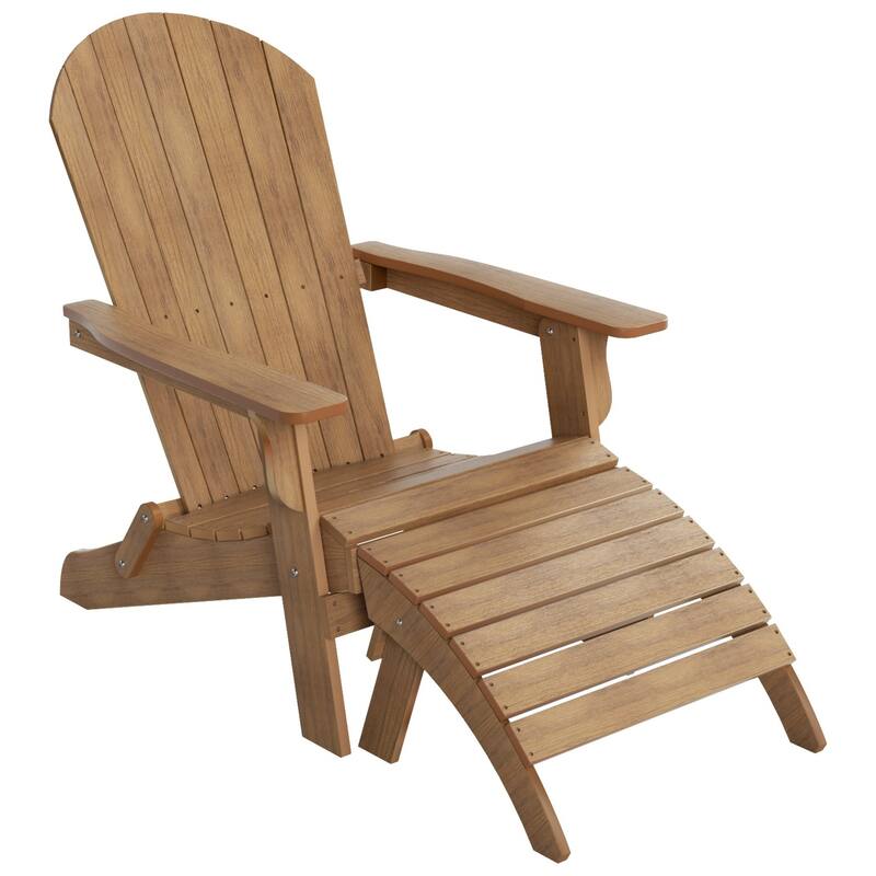 Vineyard HIPS Outdoor Folding Eco-Friendly All Weather Seashell Adirondack Chair with Ottoman (2-Piece Set)