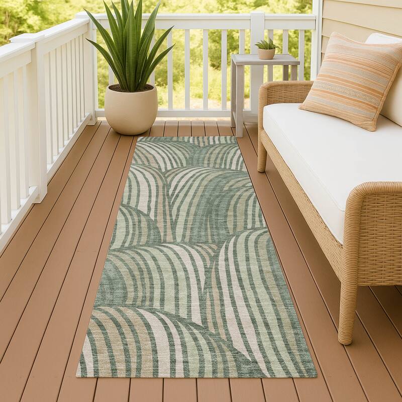 Machine Washable Indoor/ Outdoor Modern Parsons Chantille Rug - Basil - 2'3" x 7'6"