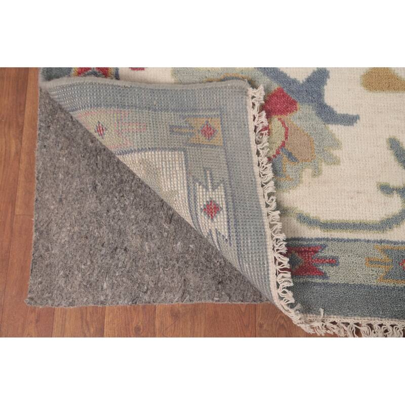 Floral Blue Oushak Area Rug Handmade Wool Carpet - 9'3"x 11'10"