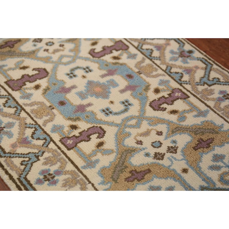 All-Over Floral Oushak Indian Runner Rug Hand-Knotted Wool Carpet - 2'6"x 7'9"