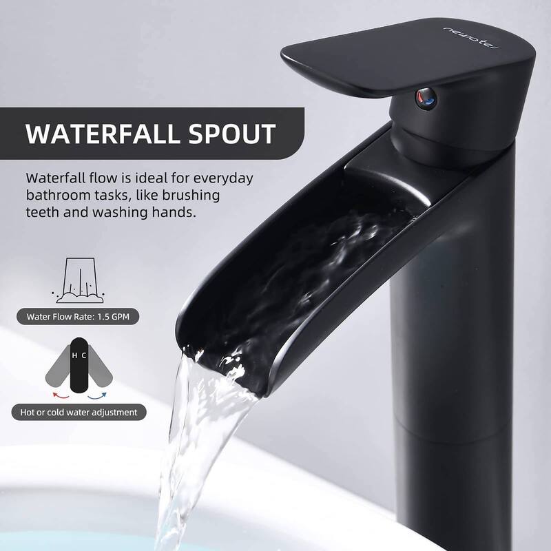 Vessel Sink Faucet Waterfall Bathroom Faucet, Matte Black