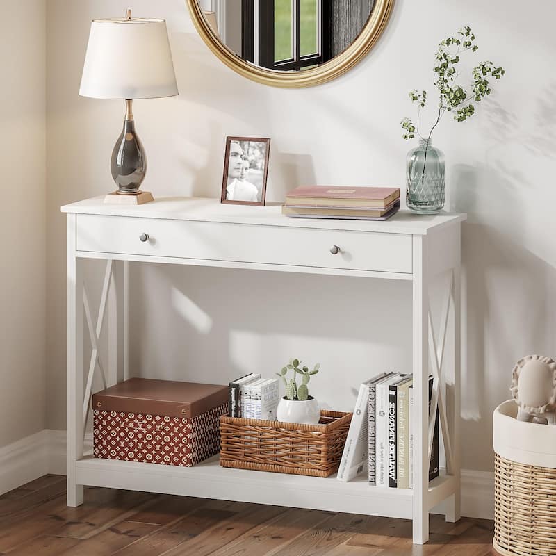 Console Table with Pull-Out Drawer, Entryway Sofa Table with Storage Shelves, Foyer Accent Table with Spacious Top