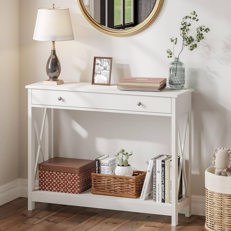 Foyer Entryway Console Table with 1 Drawer and Storage Shelves