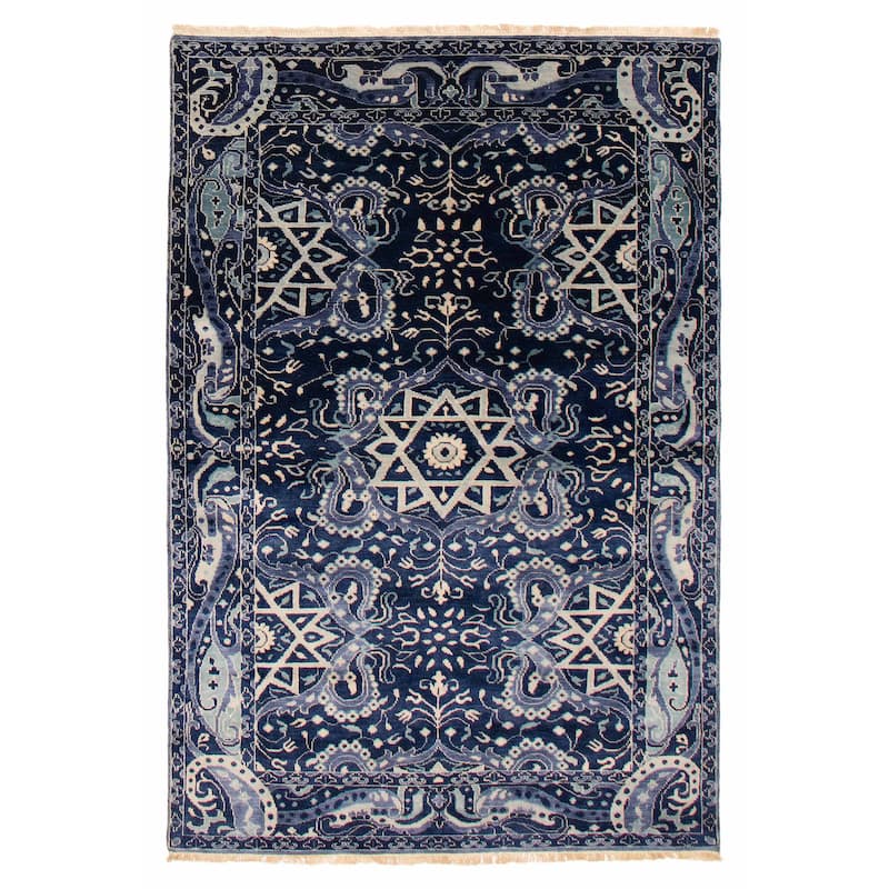 ECARPETGALLERY Hand-knotted Finest Agra Jaipur Dark Navy Wool Rug - 5'4 x 8'1 - Dark Navy - 5'4 x 8'1