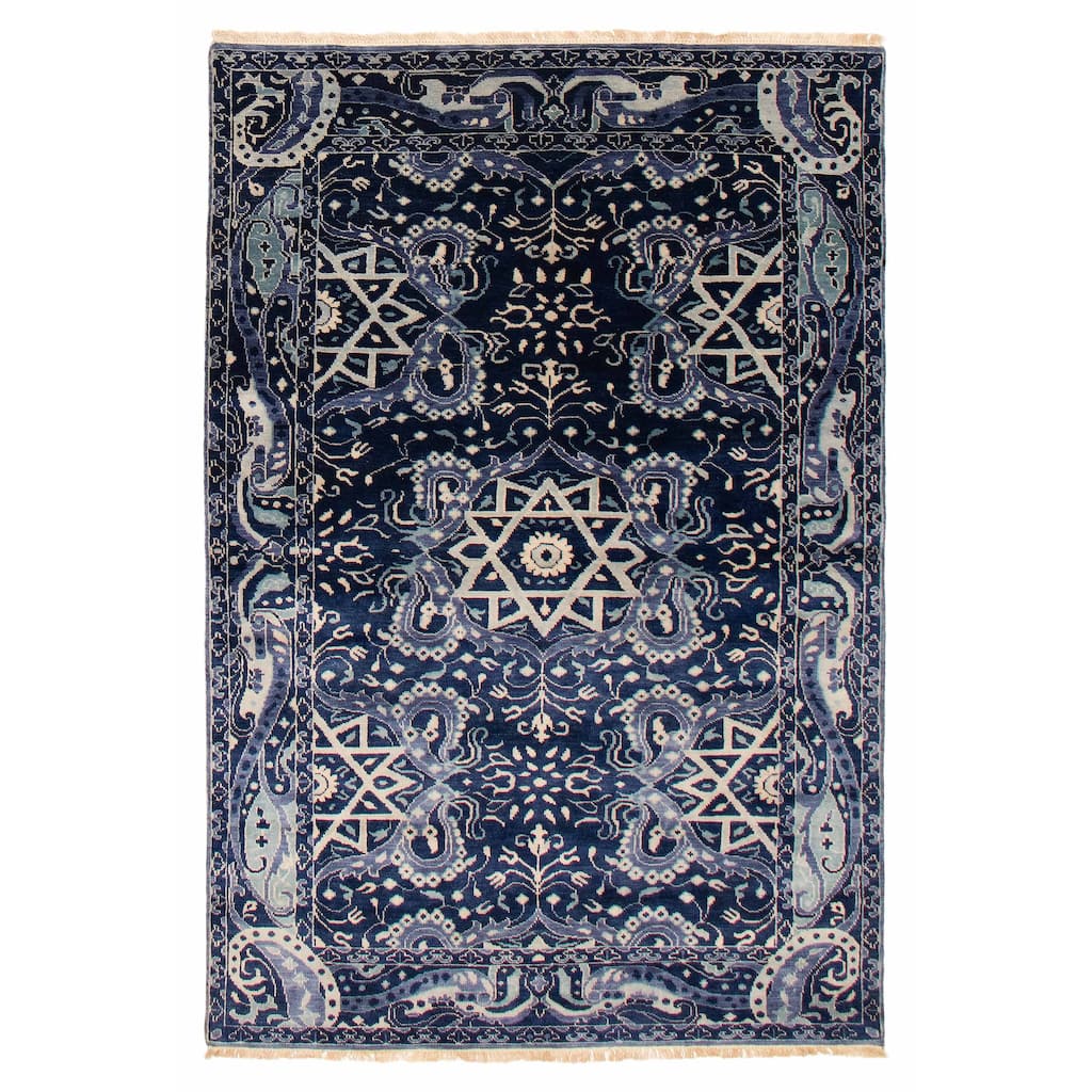 ECARPETGALLERY Hand-knotted Finest Agra Jaipur Dark Navy Wool Rug - 5'4 x 8'1