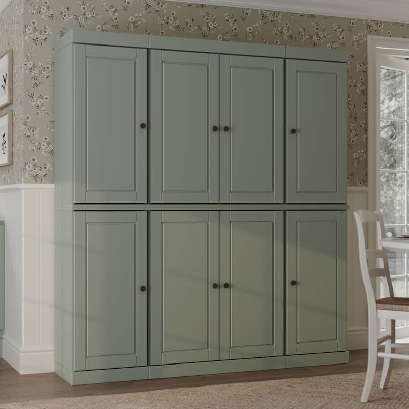 Palace Imports 100% Solid Wood Kitchen China Cabinet Pantry with Glass or Solid Wood Doors and 2-Drawer Kit - 65" x 71.5"