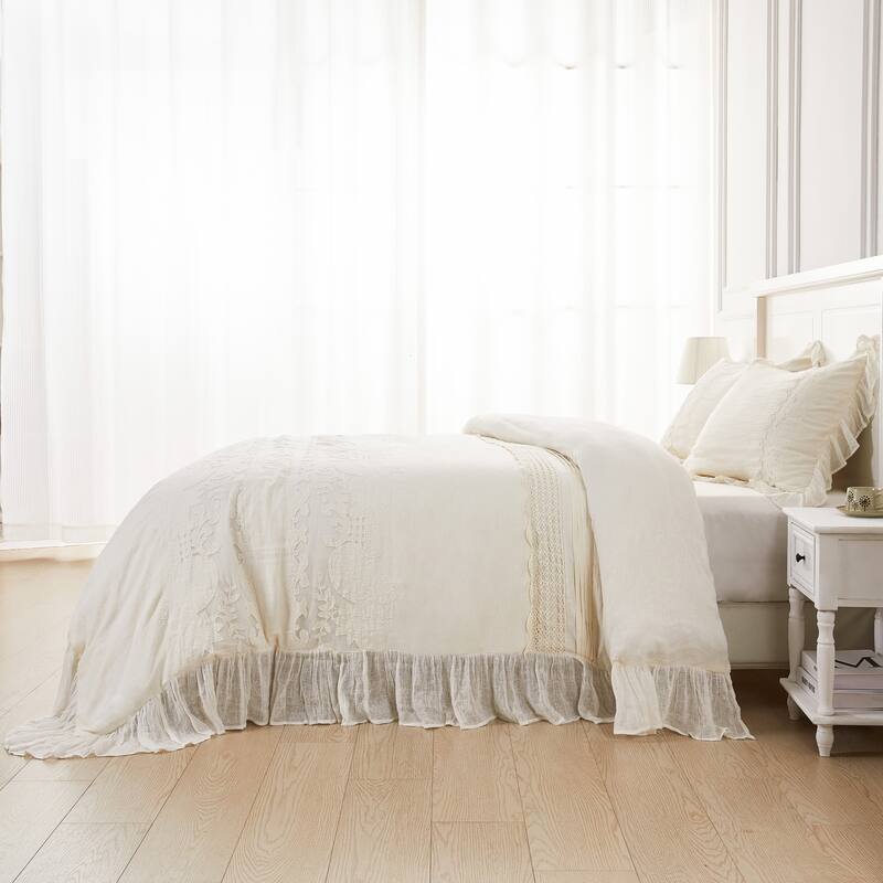 The Gray Barn Spring Field Linen Duvet Set - 4 Color (White, Grey, Pink, Ivory)