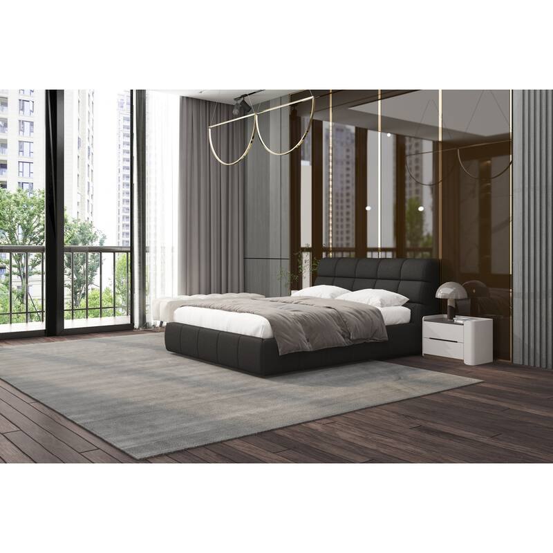 Queen Upholstered Bed - Dark Grey Padded Headboard & Base - Modern Bedroom Furniture