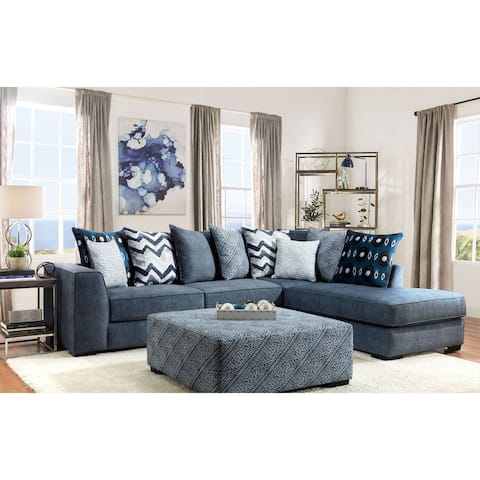Furniture of America Sharnel Traditional Blue Solid Wood Sectional