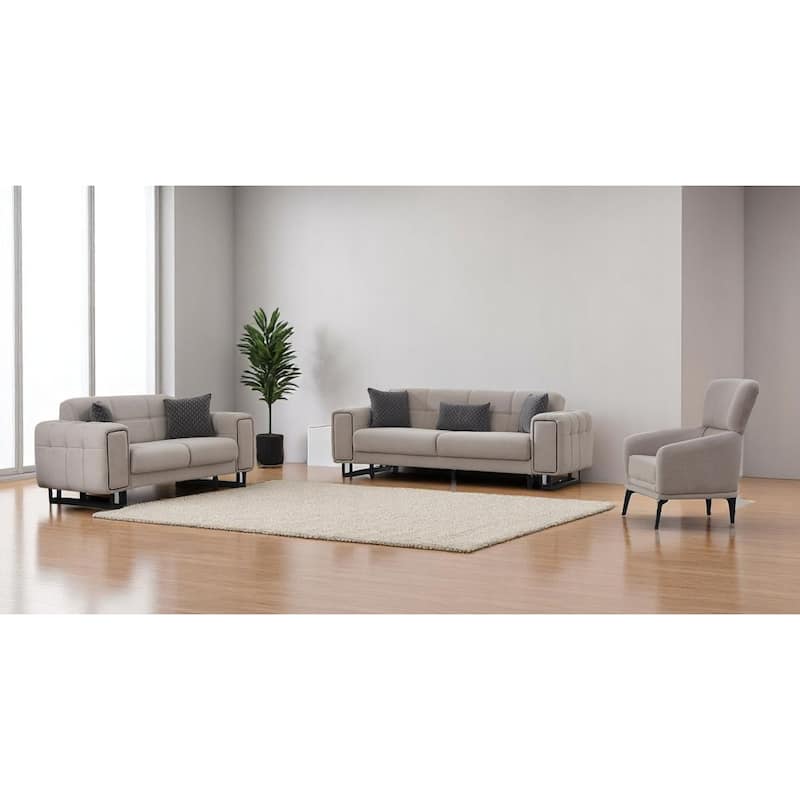 Luxora 3 Pieces Living Room Sets 1 Sofa 1 Love seat 1 Chair - Grey