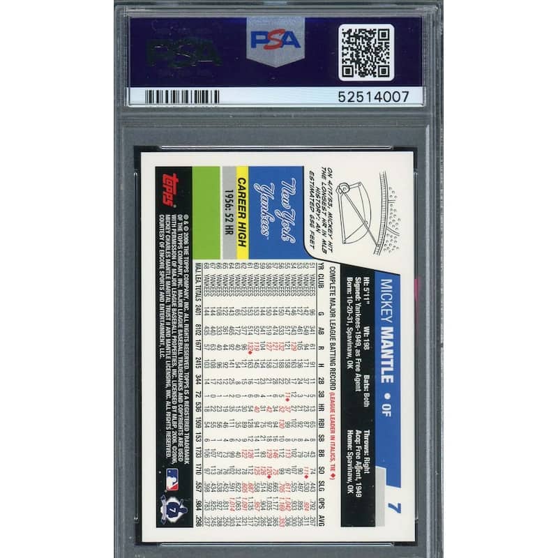 Mickey Mantle 2006 Topps Baseball Card #7 Graded PSA 10 GEM MINT - 8'6" x 11'6"