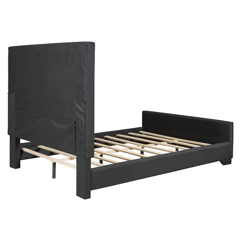 HomeRoots Black Tufted Velvet Upholstered Queen Bed Frame