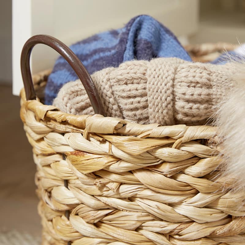 Metal Handmade Decorative and Functional Storage Basket with Metal Handles - Set of 3 Brown - Roche River Decor