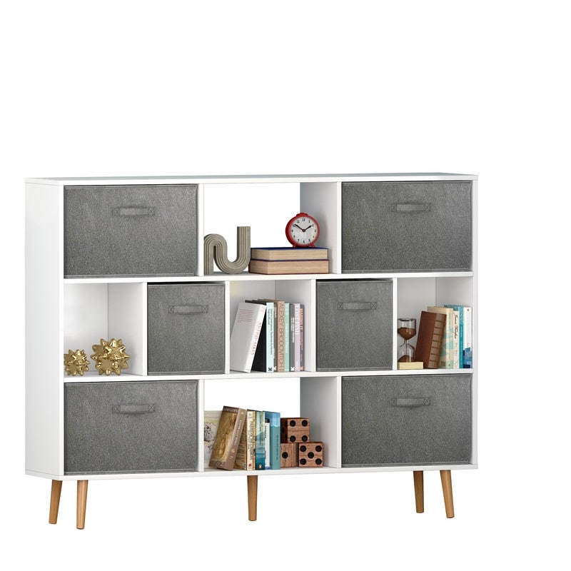42.12" H x 55.11" W Cube Bookcase With Bins White/Brown