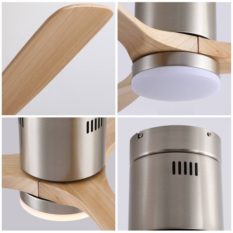 52In. Farmhouse Indoor Flush Mount Low Profile Ceiling Fan with Solid Wood Blades and Remote Control
