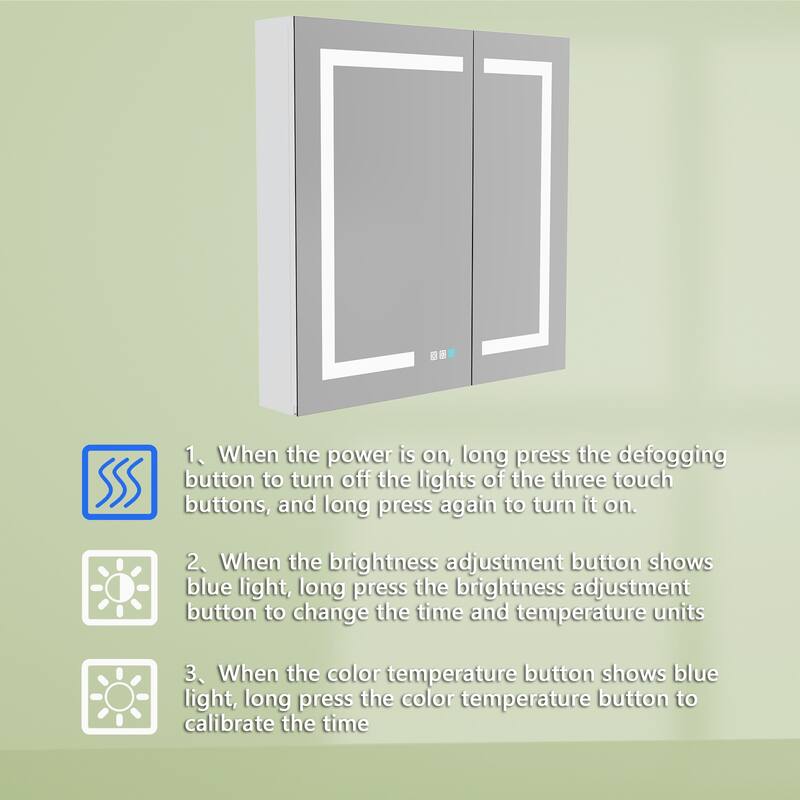30'' x 30'' LED Lighted Bathroom Medicine Cabinet with Mirror,Recessed or Surface Mount,Defog, Stepless Dimming - 30'' x 30''