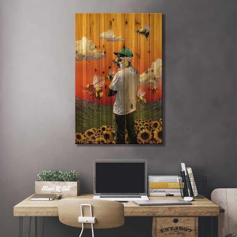 Flower Boy Print On Wood by Nikita Abakumov - Multi-Color
