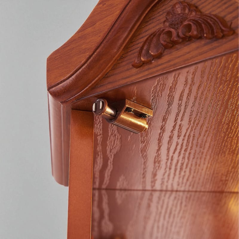 Lighted Corner Curio Cabinet with Glass Doors, Adjustable Shelves & Carved Cherry Decor, Elegant Display Cabinet for Home