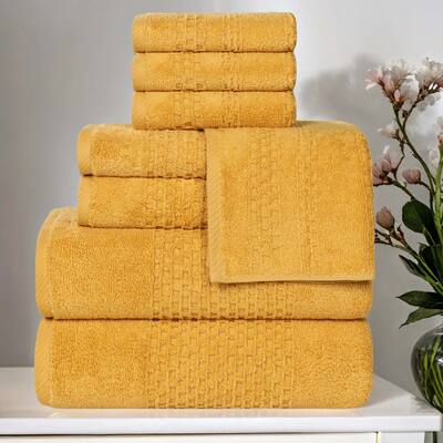 Superior Playa Zero Twist Cotton Solid Waffle Textured 8 Piece Towel Set