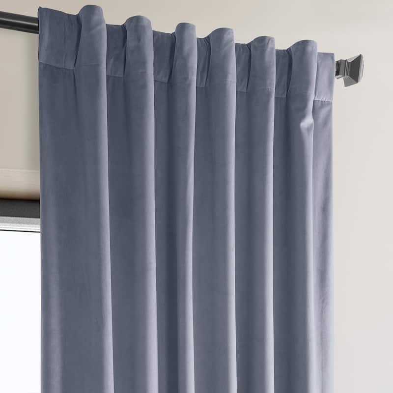 Exclusive Fabrics Heritage Plush Velvet Room Darkening Curtain (1 Panel) - Luxurious Single Drapery for Enhanced Room Darkening - 50 X 96 - Keystone Grey