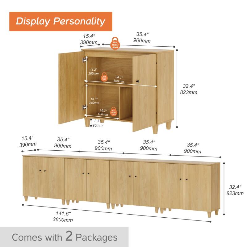 Sideboards Buffet Cabinets with Doors for Dining Room, 32.4"H