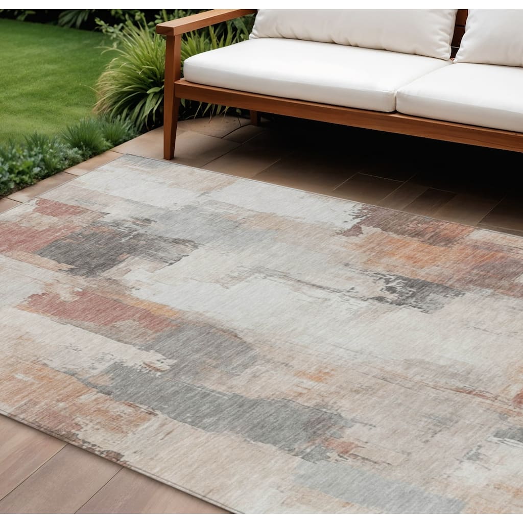 HomeRoots Abstract Transitional Rectangle Outdoor Rug