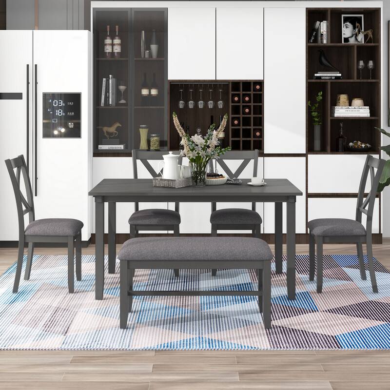 Gray 6-Piece Wooden Dining Table Set with Rectangular Table & 4 Chairs