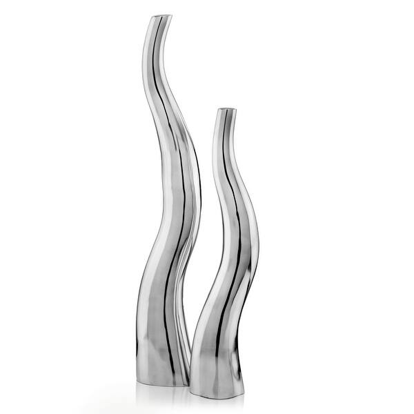 Set Of 2 Modern Tall Silver Squiggly Vases Set Of 2 Modern Tall Silver Squiggly Vases
