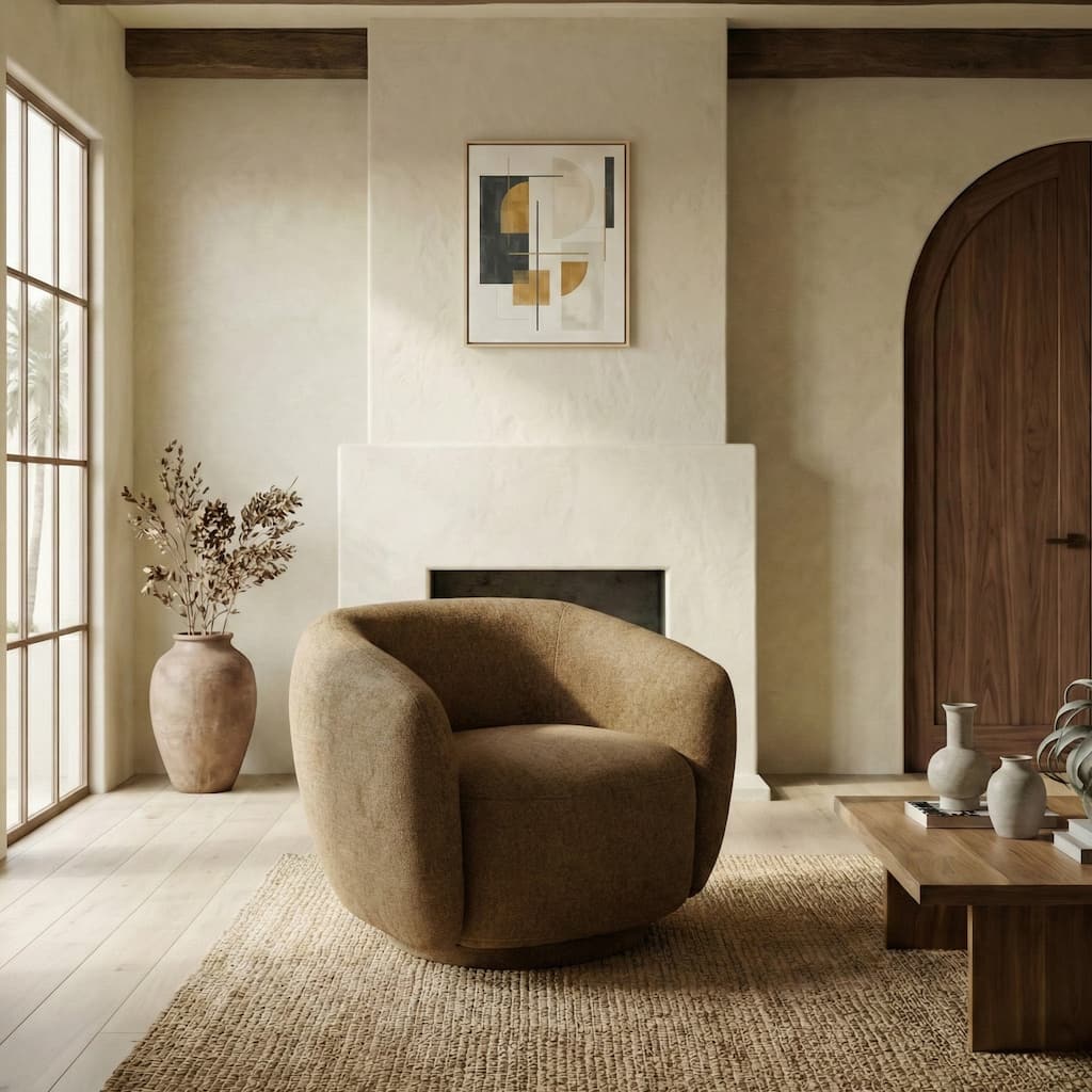 SAFAVIEH Couture Florentina Swivel Accent Chair, Modern Barrel Living Room Chair, Fully Assembled - 36"W x 32"D x 29"H