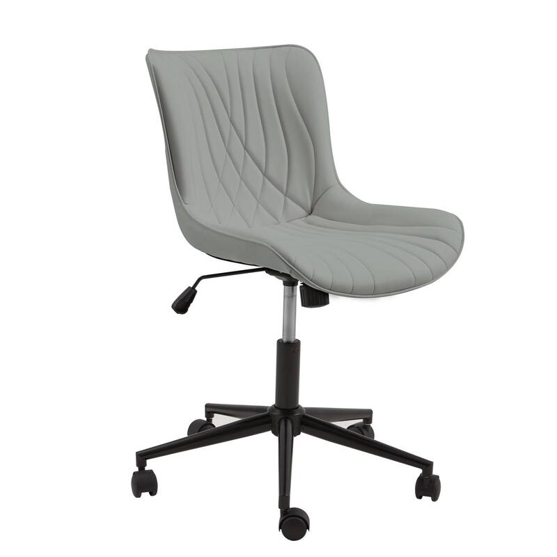 EROMMY Armless Office Chair with Wheels, Adjustable Swivel Modern Faux Leather Vanity Chair with Backrest, Ergonomic Rocking