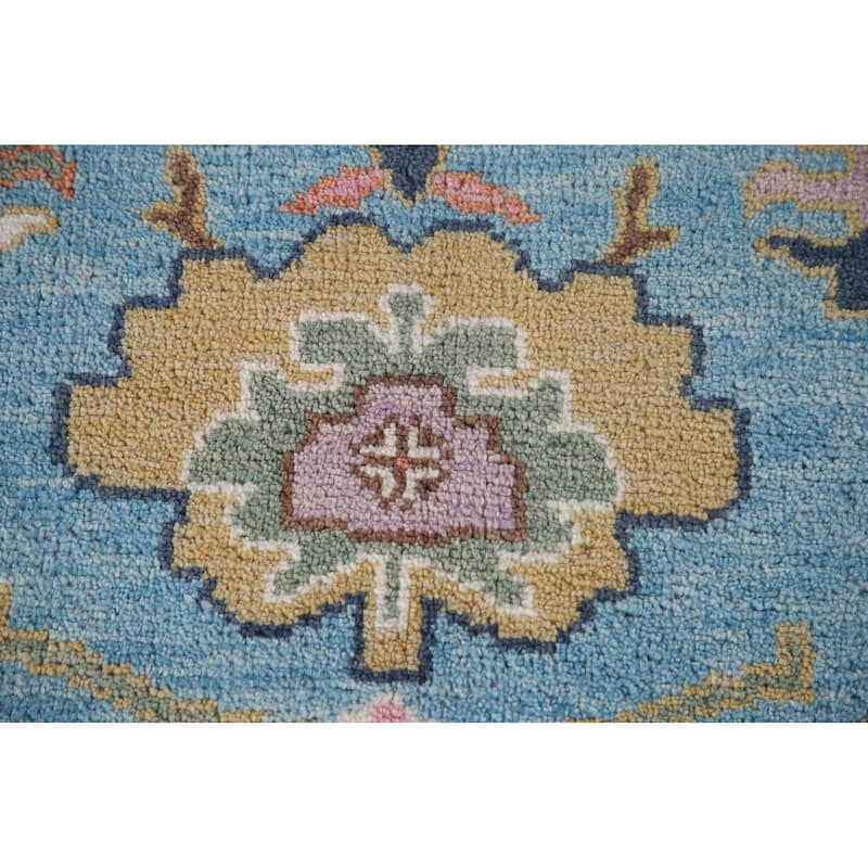 Light Blue & Pink Oushak Oriental Area Rug Wool Carpet - 7'10"x 9'9"