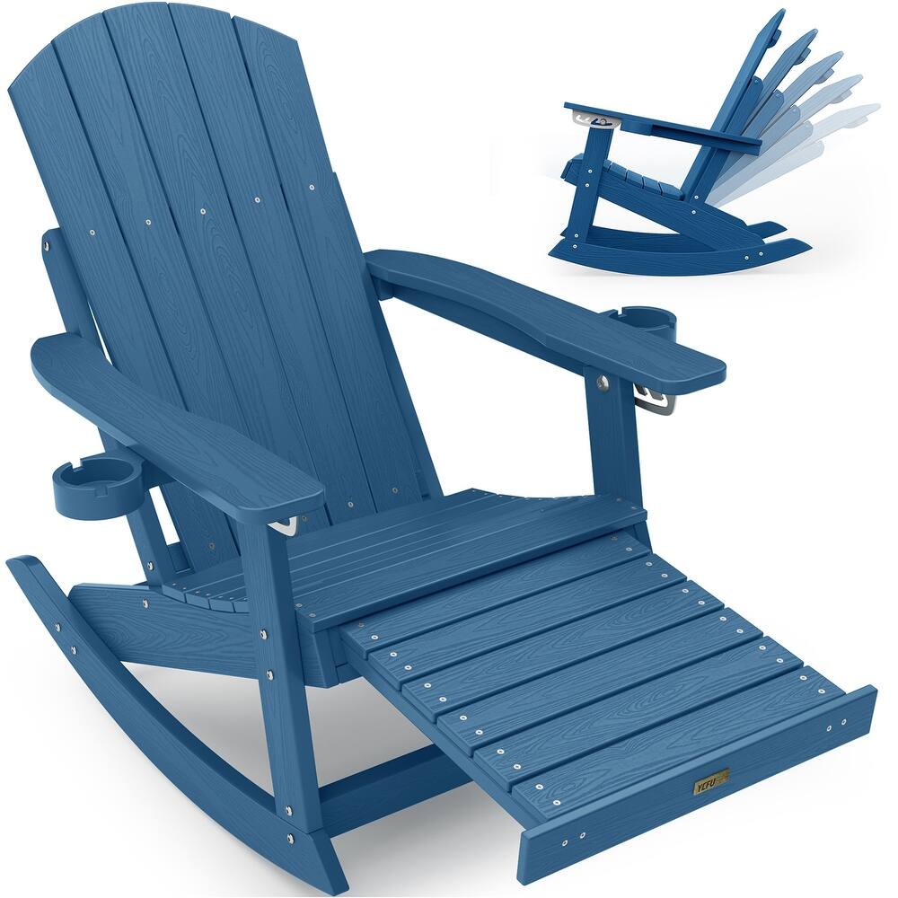 WINSOON HIPS All Weather Rocking Adirondack Chair with Adjustable Backrest and Retractable Ottoman