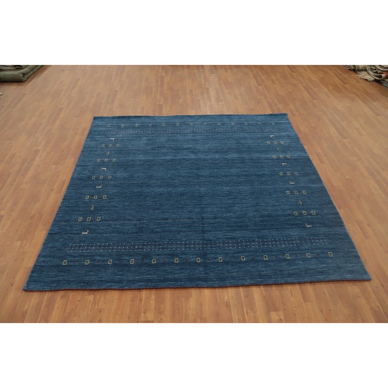 Hand Knotted Oriental 100% Wool Carpet Tribal Animal Pictorial Navy Blue & Blues Gabbeh Area Rug - 8' 0'' X 8' 0''