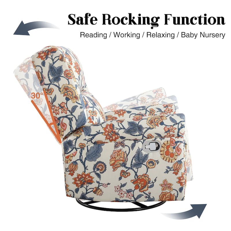HOMYKA Floral Manual Recliner Swivel Rocking Chair Upholstered Glider