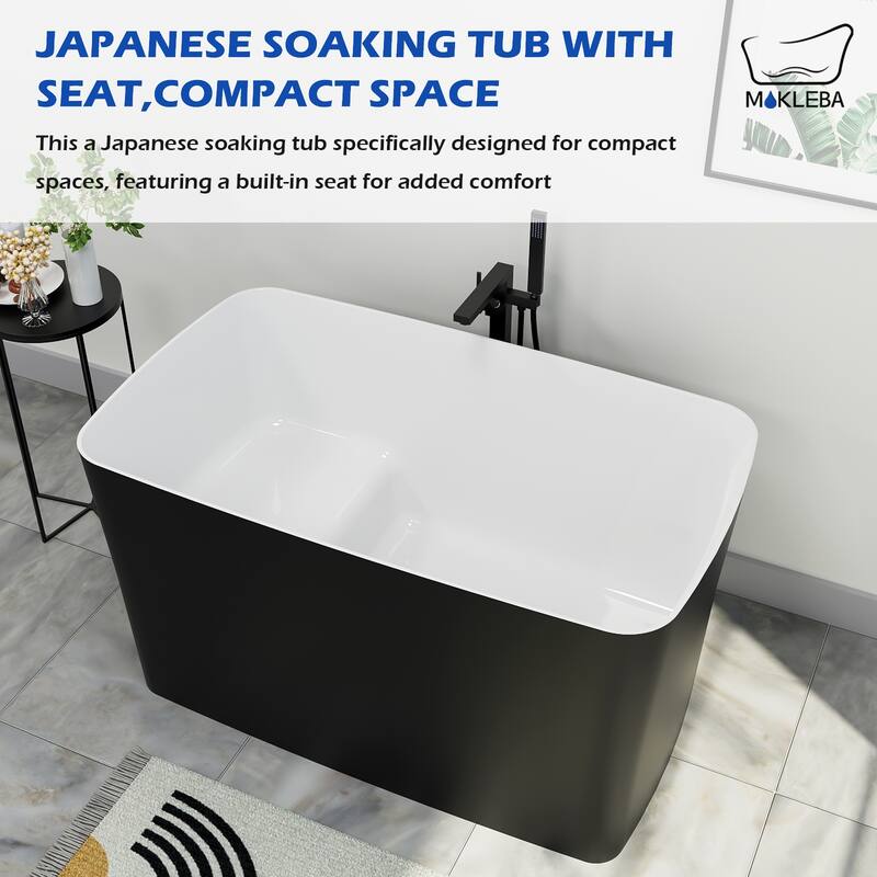 47 in. Acrylic Freestanding Flatbottom Japanese Soaking Bathtub Not-Whirlpool SPA Tub with Pedestal