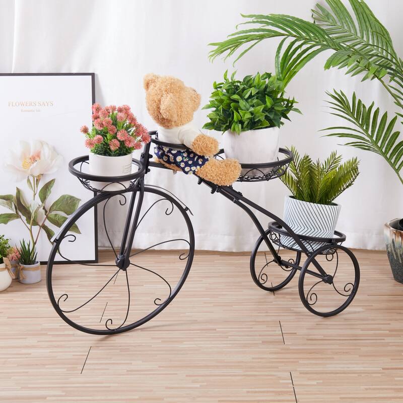 Tricycle Iron Planter Stand 3 Potted Plant Flower Pot Rack - 32.3" x 9.7" x 19.9"