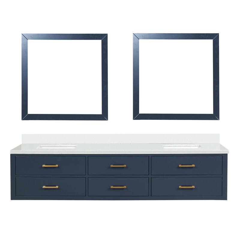 Castor 60 in W x 22 in D Black Double Bath Vanity, White Quartz Top, and 28 in Mirrors - 84 - Blue