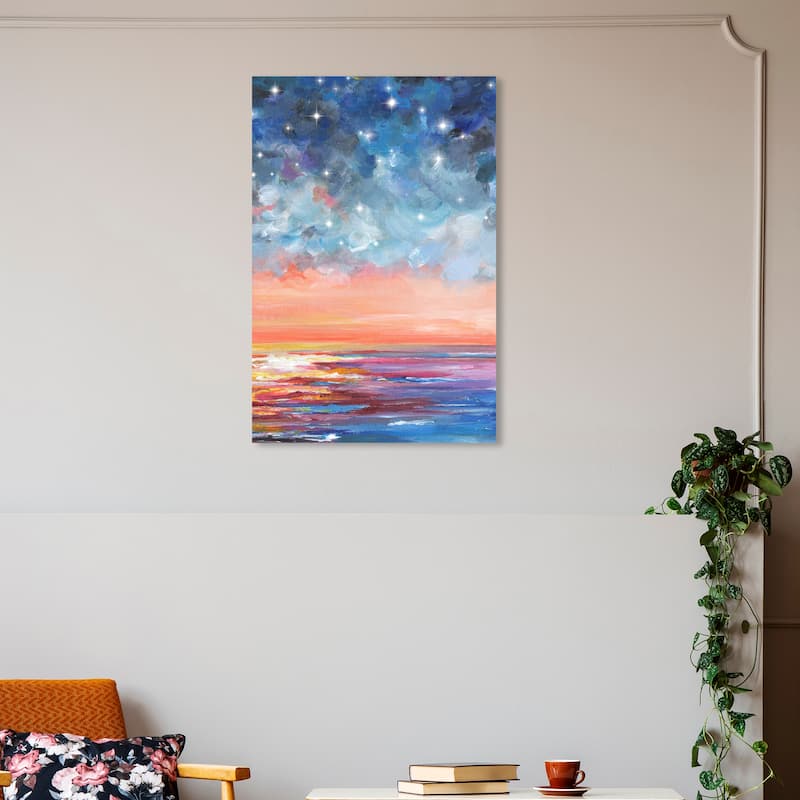 Wynwood Studio Canvas Nature and Landscape Night Stars II Blue and Pastel Orange Modern & Contemporary Wall Art Canvas Print - 30 x 20