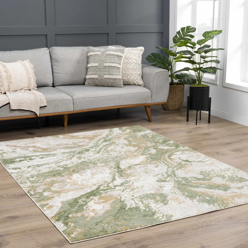 Hauteloom Liverpool Living Room, Bedroom Area Rug - Contemporary - Charcoal,Light Blue,Light Gray - 9'2" x 12'